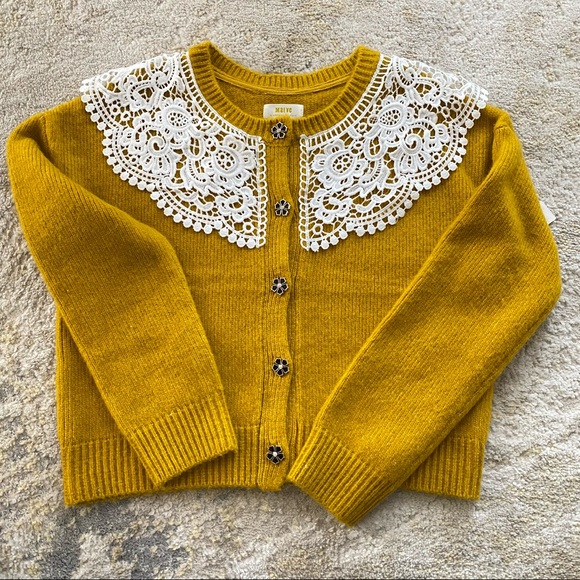 New Maeve by Anthropologie collar cardigan sweater with flower buttons - Picture 3 of 11